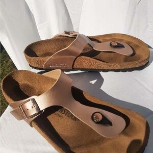 Birkenstock Metallic Rose Gold Gizeh Thong Sandals size 38